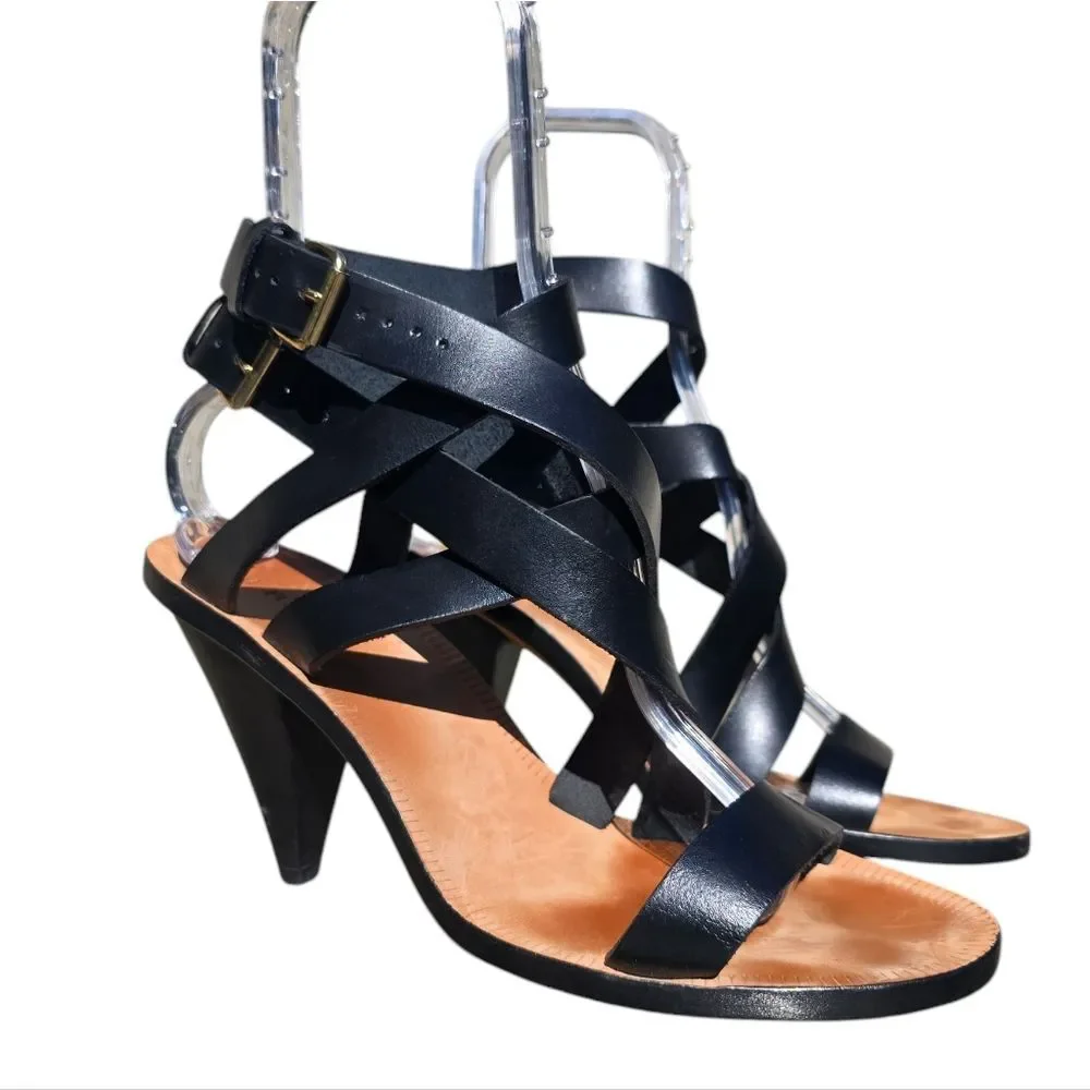 IRO Strappy Heeled‎ Black Leather Sandals Women's size 40 EU / US 8.5